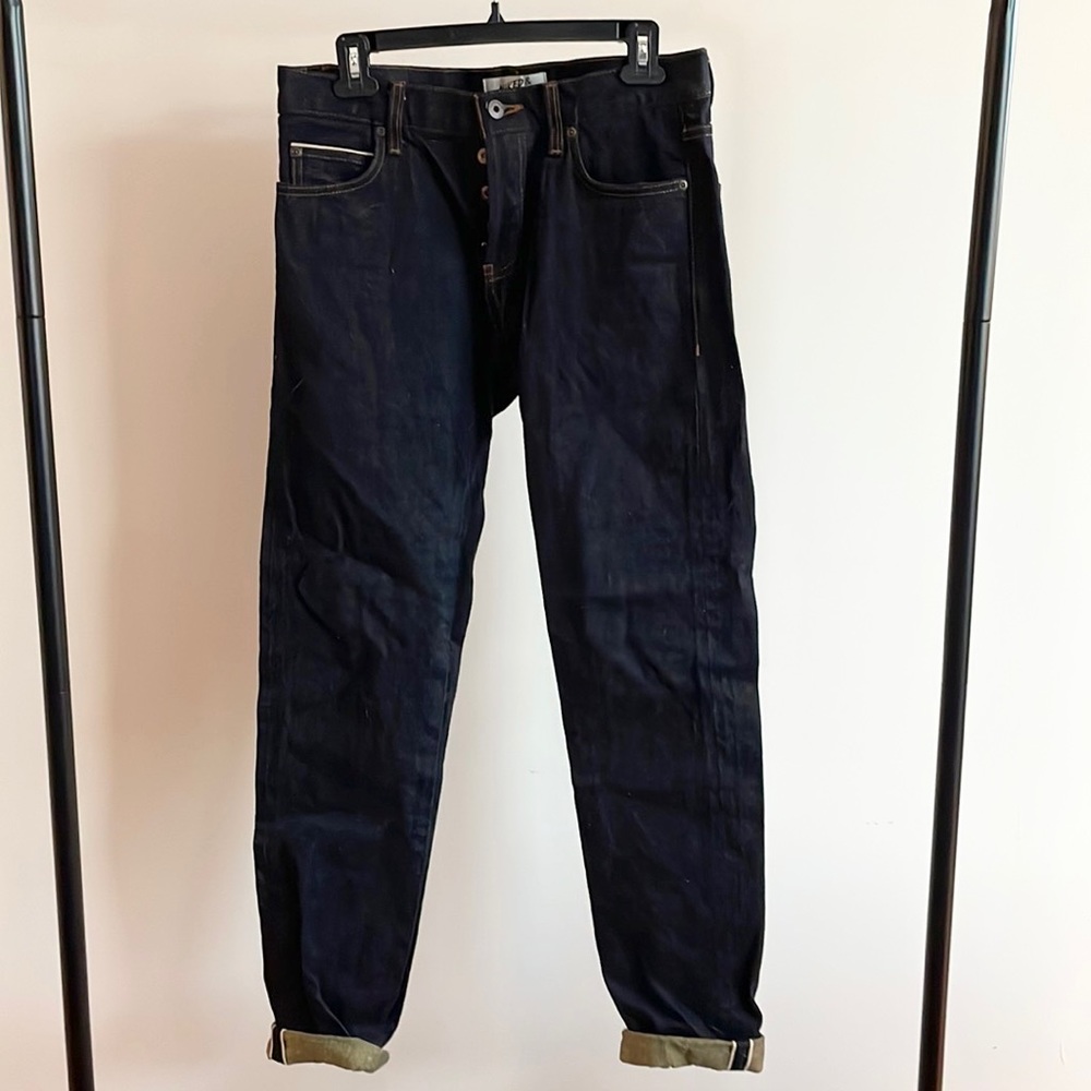 Naked & Famous Raw Denim Tumeric Selvedge Jeans (Super Guy fit, Size 31)
